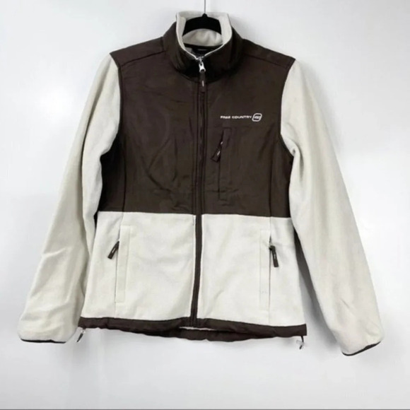 Free Country Brown Cream Color Block Zip Up Fleece Jacket Size Small - Picture 1 of 9